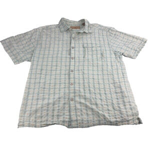 Clearwater Outfitters Men's Shirt‎ Large Short Sleeve Blue Orange Pastel Plaid